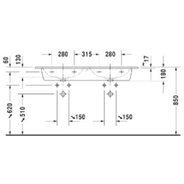 раковина полувстраиваемая duravit me by starck 2336130000