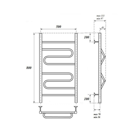 полотенцесушитель point юпитер п4 pn01158 водяной, 50x80 см, хром