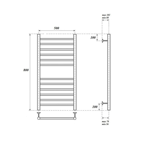 полотенцесушитель point аврора п12 pn10158s водяной, 50x80 см, хром