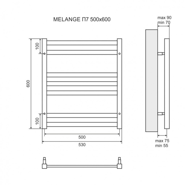 полотенцесушитель электрический lemark melange п7 lm49607ew 500x600, левый/правый, белый