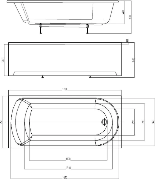 акриловая ванна aquatek eco-friendly ника 170x75 nik170-0000001 без панелей, каркаса и слив-перелива