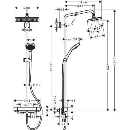 душевая система с термостатом hansgrohe croma 27630000