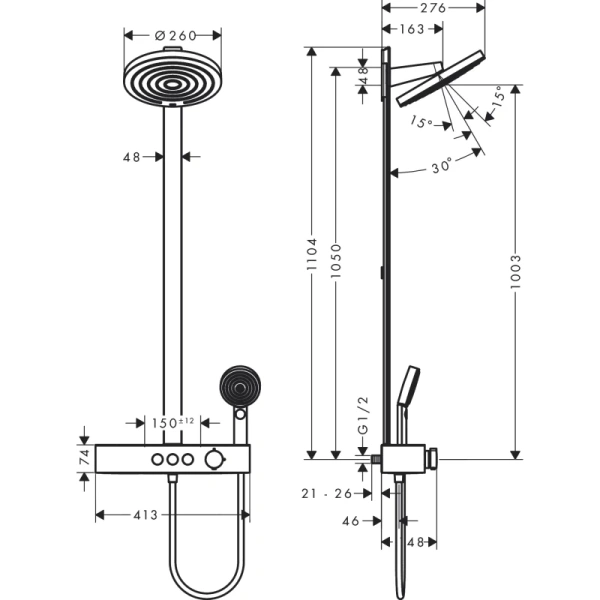 душевая система hansgrohe pulsify showerpipe 260 2jet 24240670