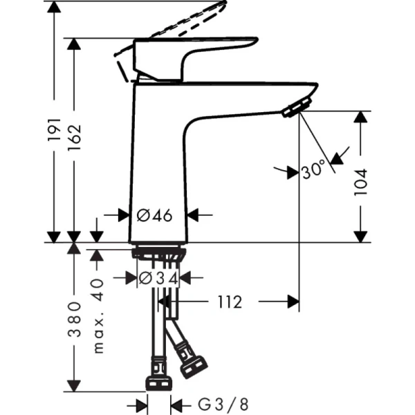 смеситель для раковины без донного клапана hansgrohe talis e 71712990