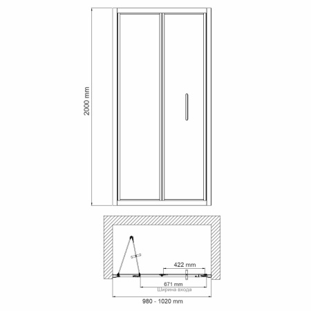 душевая дверь в нишу wasserkraft weser 78f 78f12, 100х200 см, профиль серебристый, стекло прозрачное