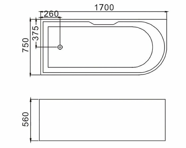 акриловая ванна grossman 170x75 gr-2202r правая