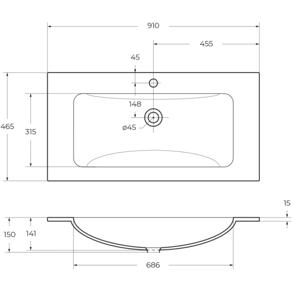 раковина belbagno etna bb910/465-lv-vtr-bo мебельная, встраивается сверху, 91x46.5 см, цвет белый матовый