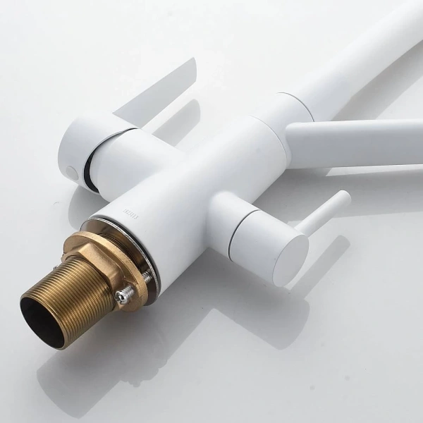 смеситель для кухни shevanik s968c с подключением к фильтру, гибким изливом, белый