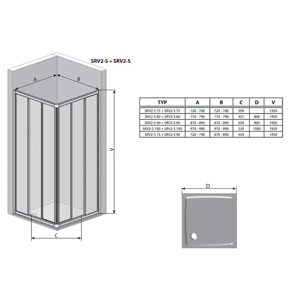 душевая дверь ravak supernova srv2-80 195 s 14v403o211 профиль черный пластик pearl