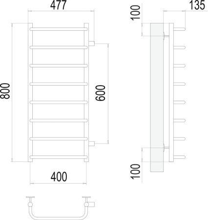 полотенцесушитель водяной terminus стандарт п8 400x800 4670078530363 с боковым подключением 600