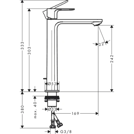 смеситель для раковины с донным клапаном coolstart hansgrohe rebris e 72581000