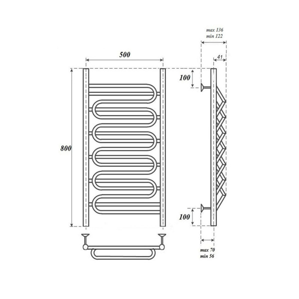 полотенцесушитель point юпитер п7 pn01158s водяной, 50x80 см, хром