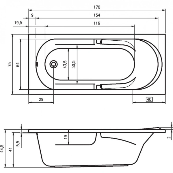 акриловая ванна riho future 170x75 b073001005 (bc2800500000000) без гидромассажа
