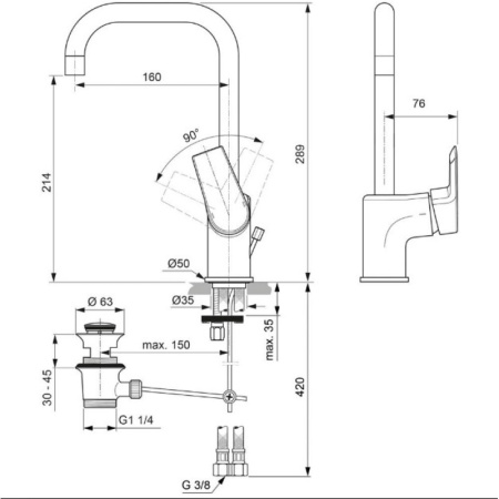 смеситель для раковины ideal standard tesi a6571aa