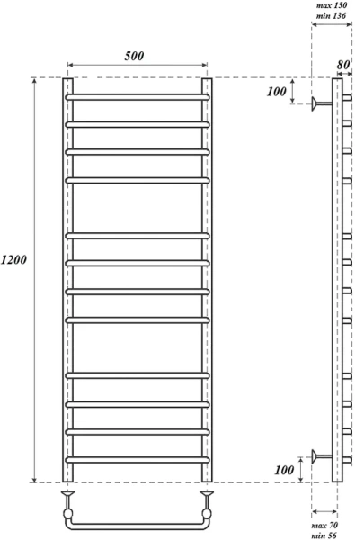 полотенцесушитель point нептун pn09152 водяной, 50x120 см, хром