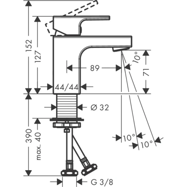 смеситель для раковины без донного клапана hansgrohe vernis shape 71567670