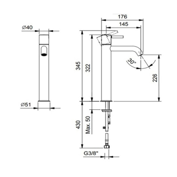 смеситель для раковины fantini nostromo 50 13 e806wf цвет: черный матовый