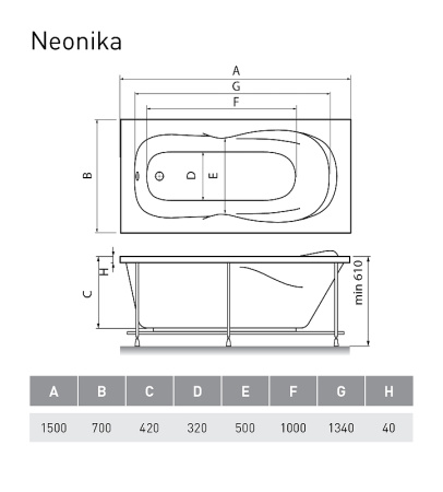 акриловая ванна relisan neonika гл000000963 150x70 белая