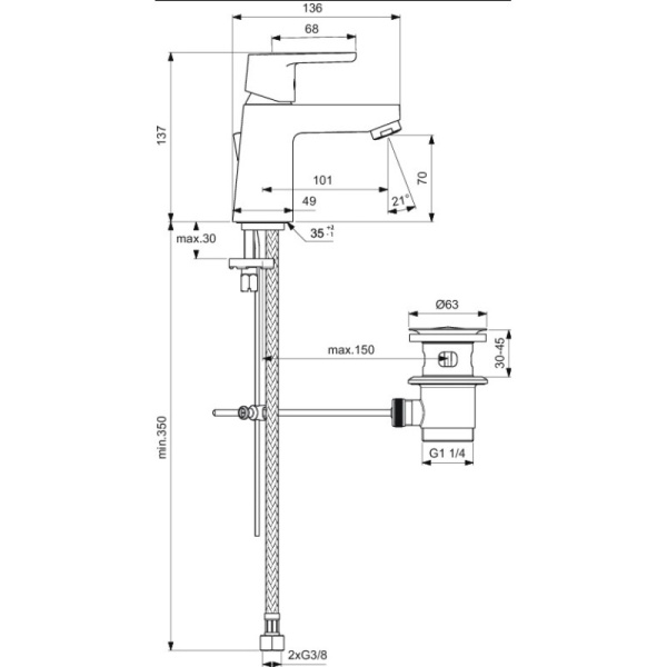 смеситель для раковины ideal standard vito b0406aa