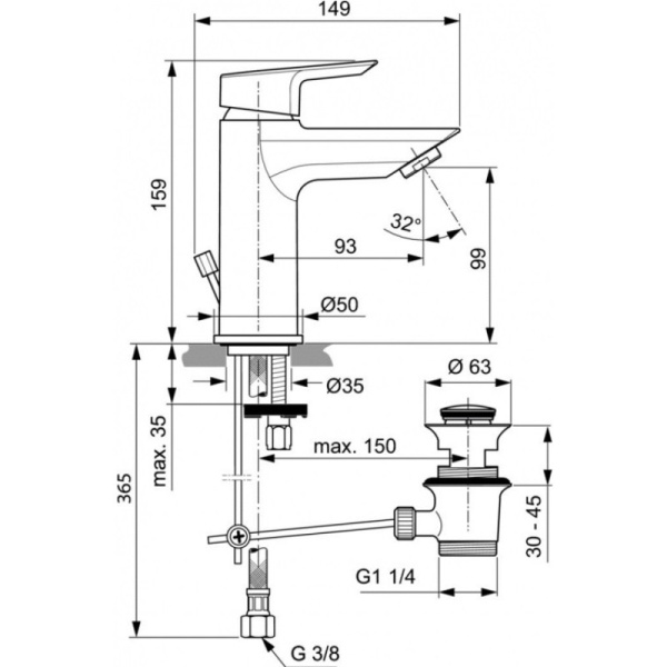 смеситель для раковины ideal standard tesi a6555aa