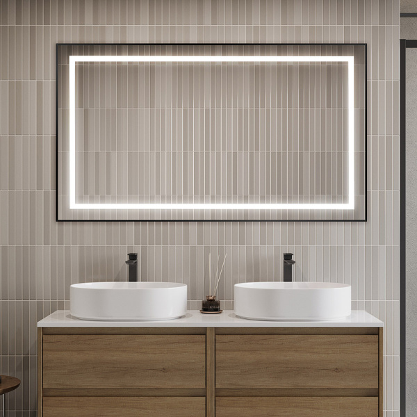 зеркало belbagno kraft 140 spc-kraft-1400-800-sens-nero с подсветкой черное с сенсорным выключателем