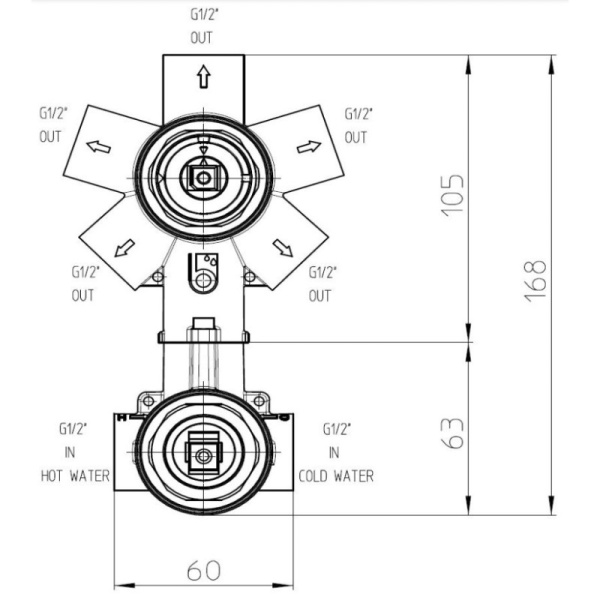 скрытая часть для смесителя bossini oki cube new z00130000 g 1/2