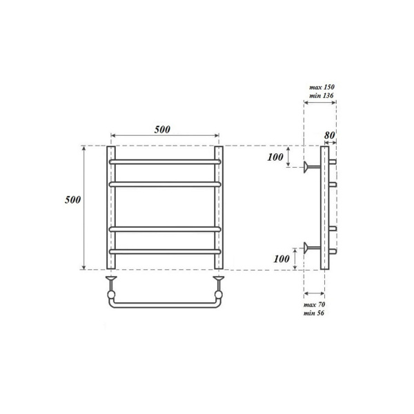 полотенцесушитель point нептун п4 pn09155 водяной, 50x50 см, хром