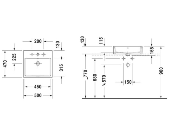 раковина накладная/подвесная duravit vero air 50 см 2352500000