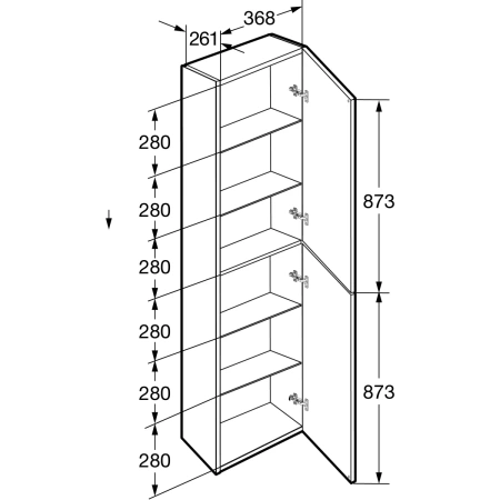пенал roca ona a857635513 подвесной l/r, зеленый матовый