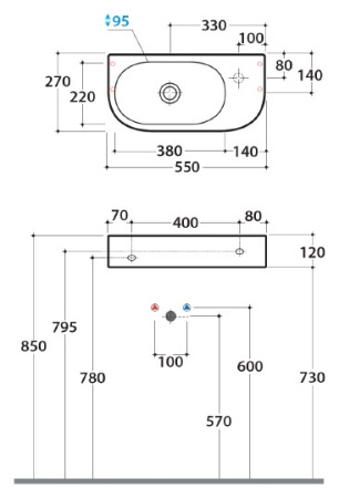 раковина подвесная globo forty3 sct55.bi*1dx 55 см