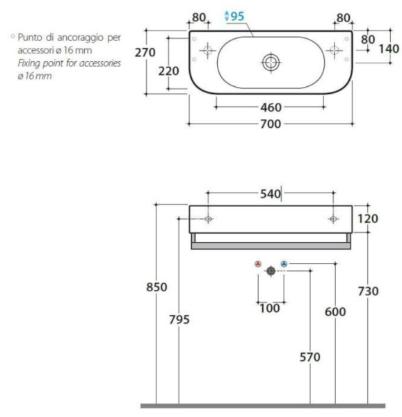 раковина подвесная globo forty3 sct70.bi*0 70 см