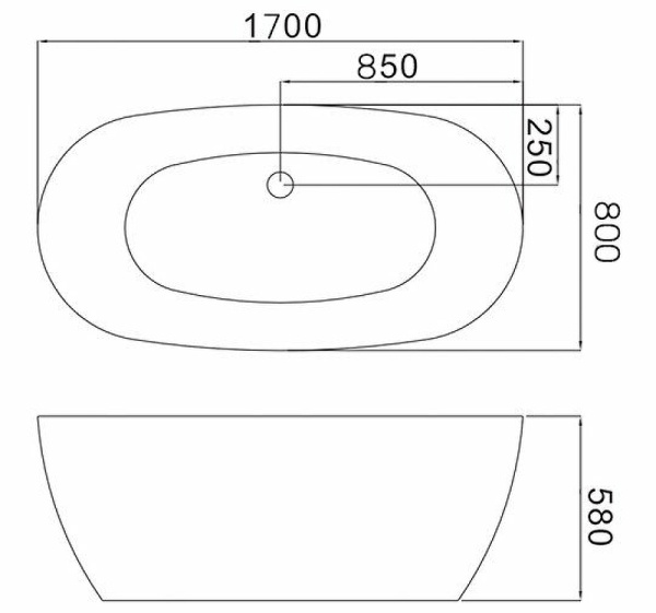 акриловая ванна grossman 170x80 gr-2501mb без гидромассажа