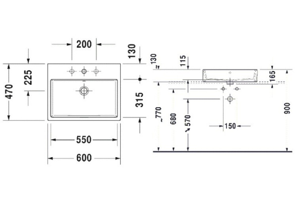 раковина подвесная duravit vero air 60 см 2352600000