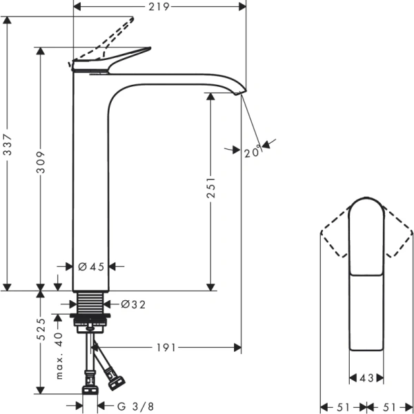 смеситель для раковины без донного клапана hansgrohe vivenis 75042670