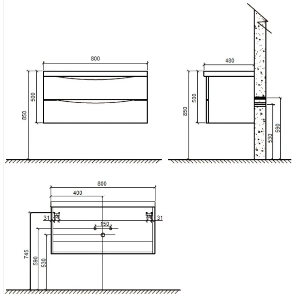 раковина belbagno ancona-n ea-800-lvb 80x48 см, из искусственного мрамора, цвет белый