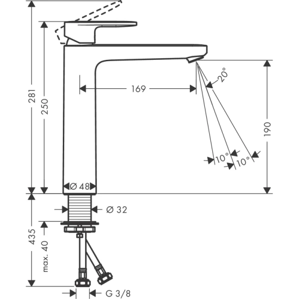 смеситель для раковины без донного клапана hansgrohe vernis blend 71582000