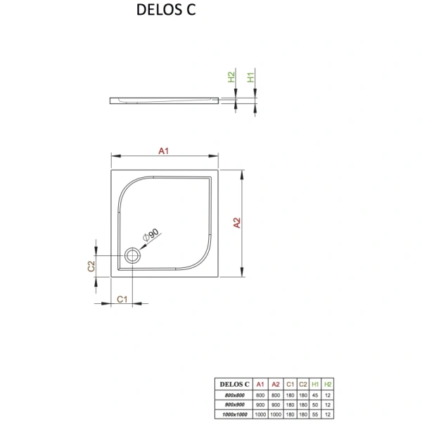 акриловый поддон 80x80 см radaway delos c sdc0808-01