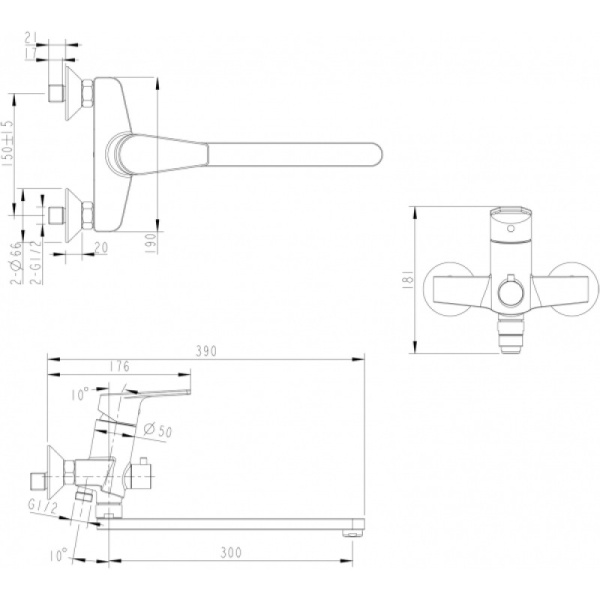 смеситель для ванны с душем bravat line f65299c-lb-rus универсальный