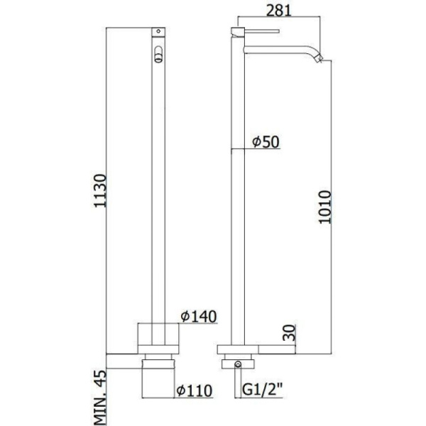 смеситель для раковины напольный paffoni light lig031no цвет черный матовый