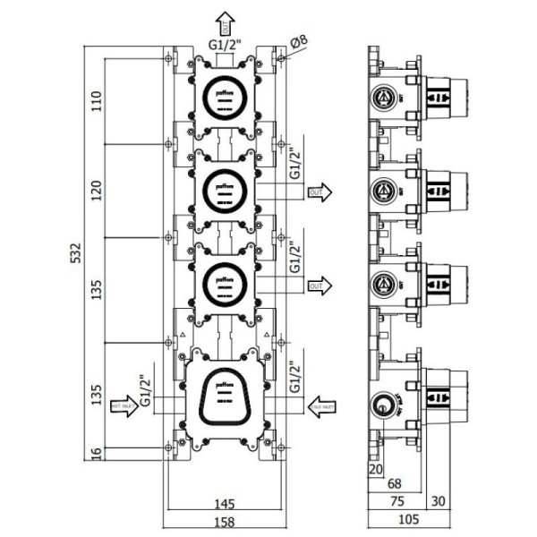 скрытый термостат paffoni modular box mdbox019