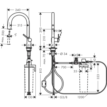 смеситель для кухни с подключением к фильтру hansgrohe aqittura m91 filtersystem 210 76803670