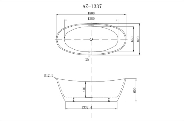 акриловая ванна azario easton 180х82 az1337, белая