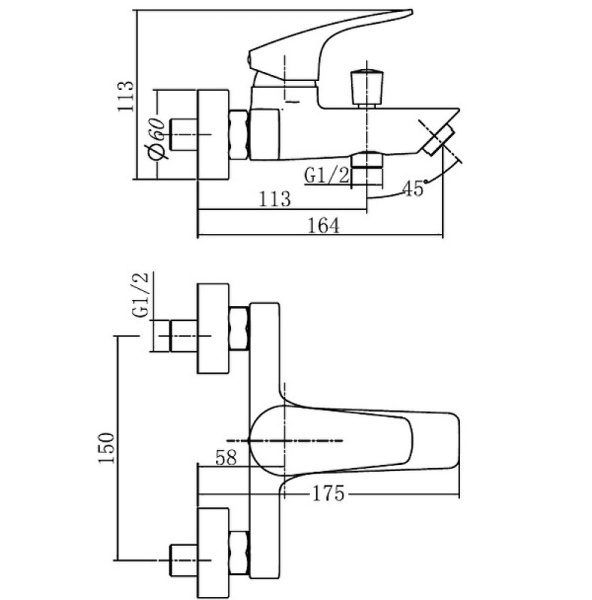 смеситель для ванны aquanet static af330-20b 261822,черный