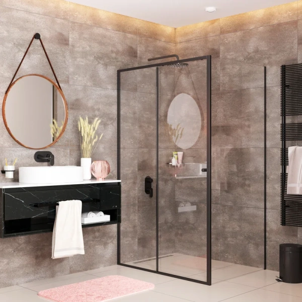 душевой уголок wasserkraft dill 61s06, 120×80 см, профиль черный, стекло прозрачное