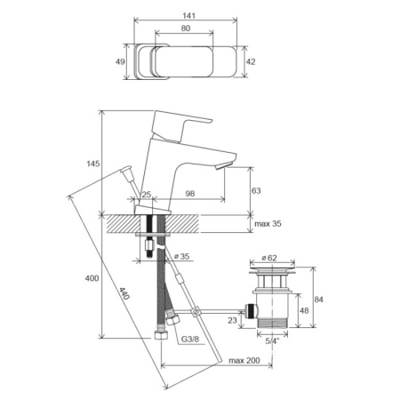 смеситель для раковины с донным клапаном ravak 10° free-td f 011.00 x070126