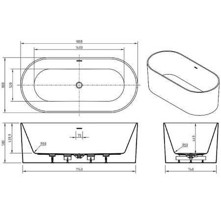 ванна акриловая отдельностоящая belbagno bb705-1800-800