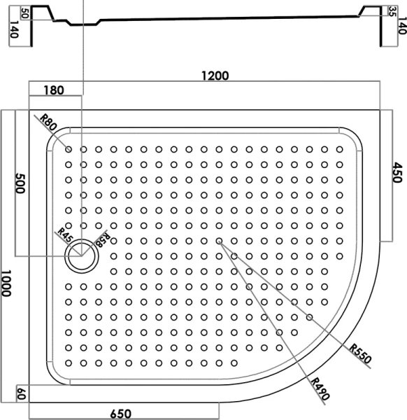 акриловый поддон 120x100 см cezares tray-a-rh-120/100-550-15-w-l