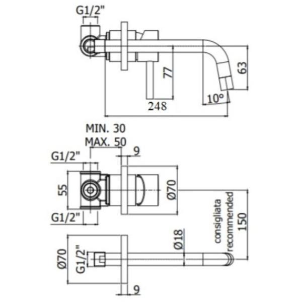 смеситель для раковины встраиваемый paffoni light lig007hg70 , цвет золото медовое