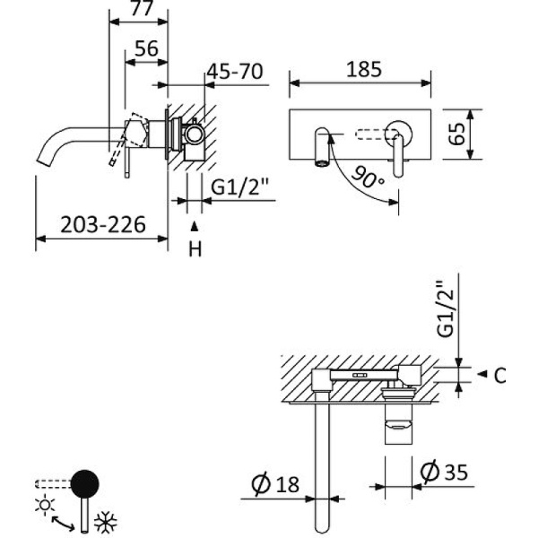 встраиваемый смеситель для раковины cezares leaf-bli1-l-sr, цвет sunrise