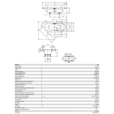 стальная ванна 214х90 см kaldewei mega duo 6 182 с покрытием easy-clean